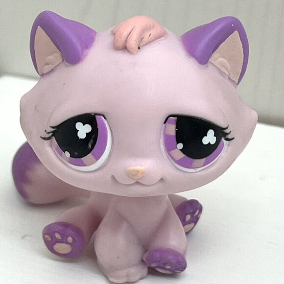 Littlest Pet Shop TABBY CAT 576 Purple Clover Eyes Hasbro 2006 LPS Pink & Purple - Picture 1 of 8